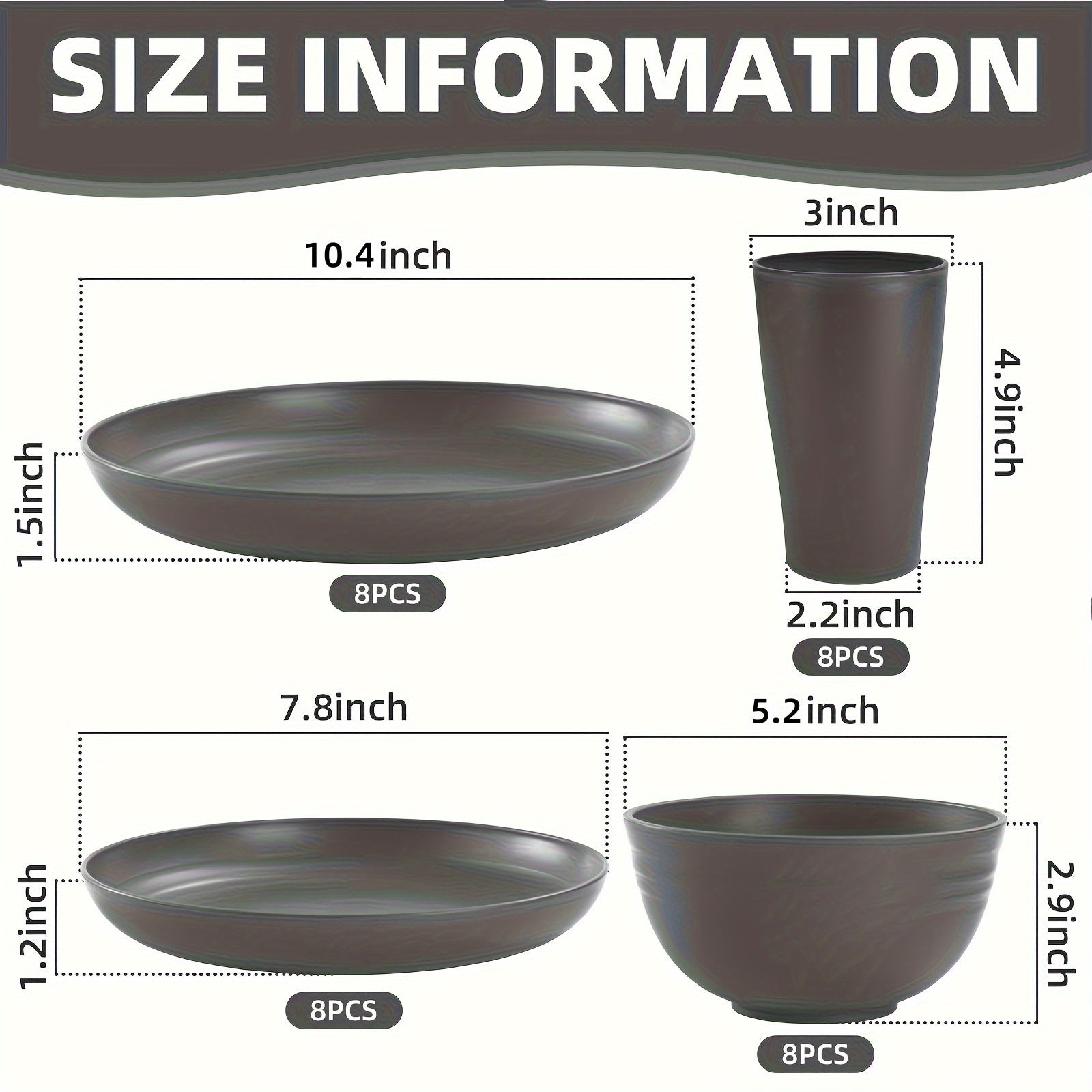 [Unbreakable Dinnerware Set] 32/16/4pcs Wheat Straw Dinnerware Set | Service for 8/4, Large Size Modern Dish Set-Plate/Dessert Plate/Bowl/Cup, Lightweight Tableware, Perfect for Camping, Gifts for Christmas/Halloween, Local Warehouse Items