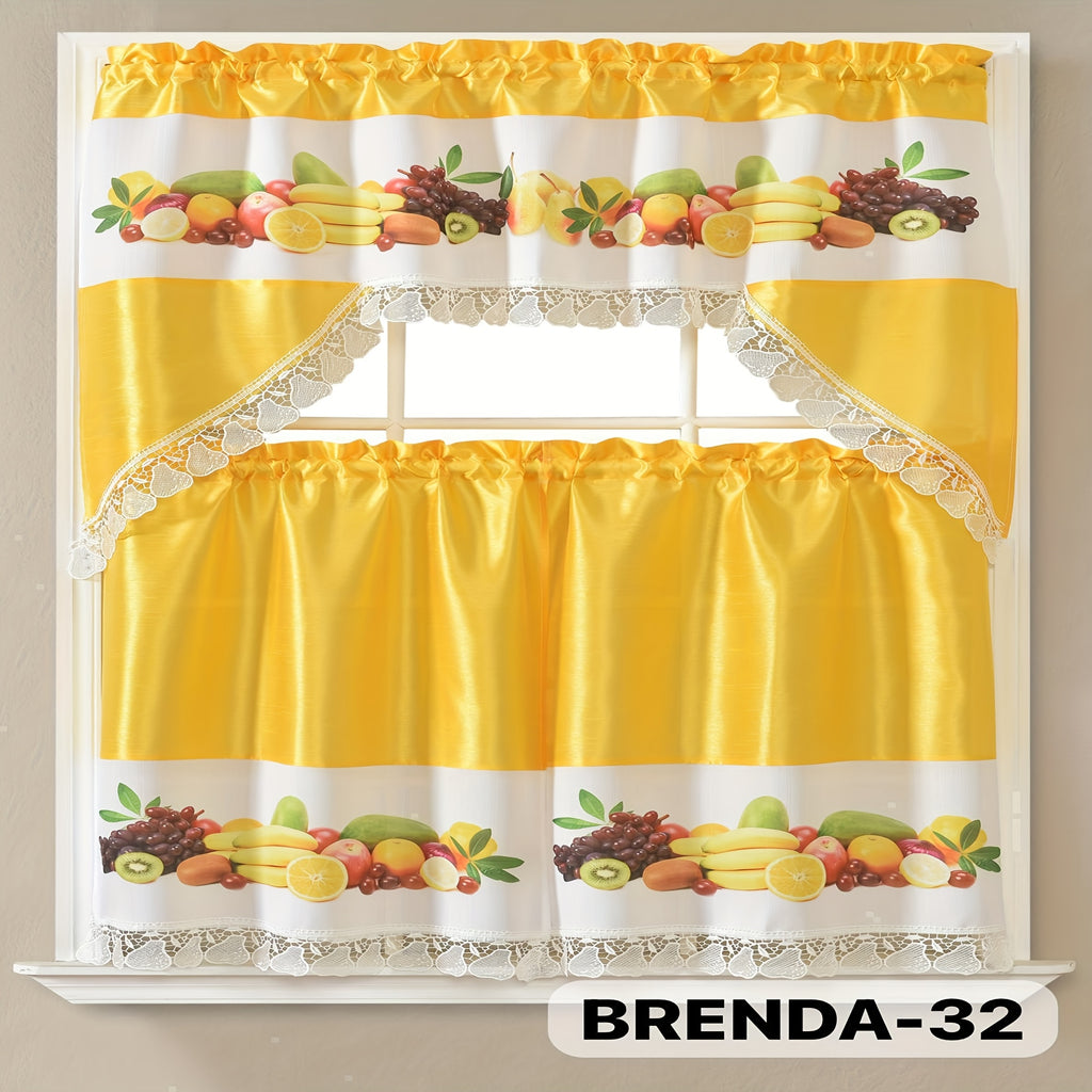 3pcs Embroidery Kitchen Curtains Set Flowers Embroidery Satin Fabric Faux Lightweight Soft Easy Care Machine Washable 49 Design Styles Available Holiday Gifts for Family Local Warehouse All Season Use Summer