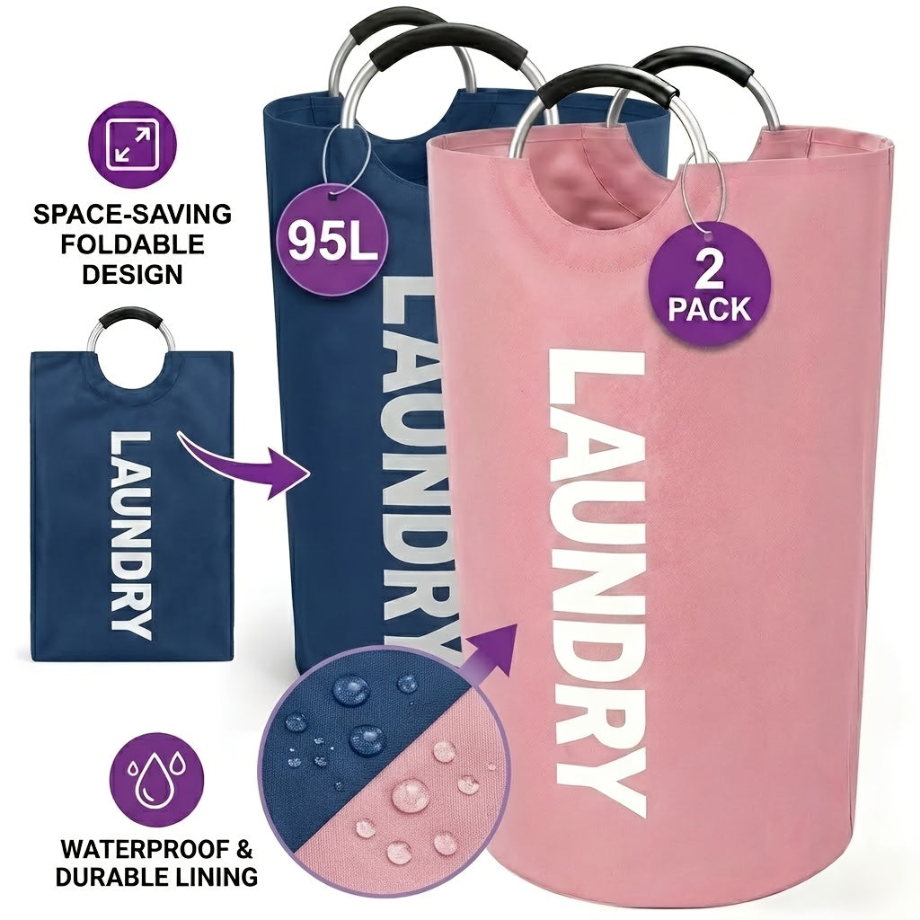2pcs/ 1pc Large Foldable Laundry Basket, Dirt Clothes Basket With Padded Handle - Waterproof Freestanding Dirt Clothes Basket. Easter Gift(With Random Color Options)