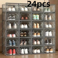6/12/24pcs Shoe Boxes Thickened Transparent with Lid, Foldable Stackable Free Combination Shoe Rack, Plastic Sneaker Container, Space Saving Storage Organizer for Entryway, Bedroom, Home, Dorm, Ramadan Decor