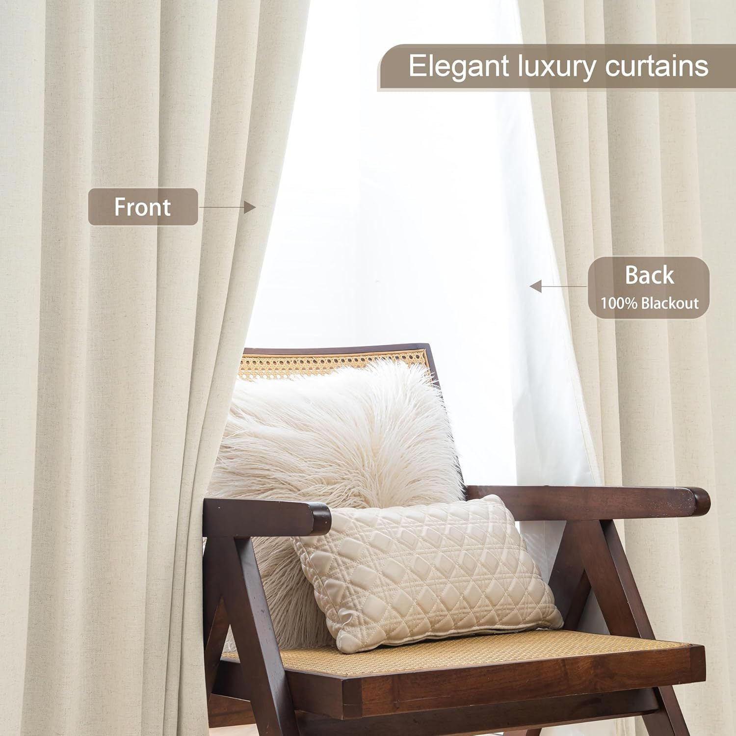 4 Panels 100% Blackout Linen Curtains for Bedroom Farmhouse Thermal Insulated Rod Pocket Back Tab Full Light Blocking for Living Room