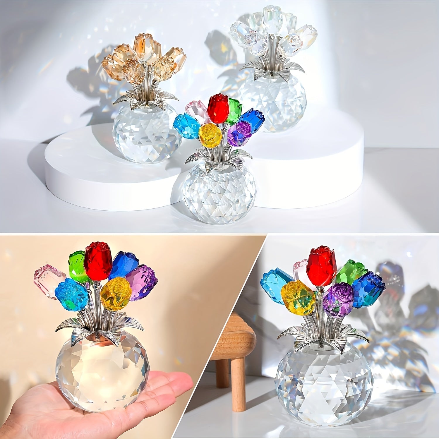 Colored Artificial Rose Bouquet - Crystal Rose Bouquet for Anniversaries, Mother's Day, Father's Day, Christmas, Valentine's Day, And National Grandparents' Day - Eternal Rose Decoration Gift