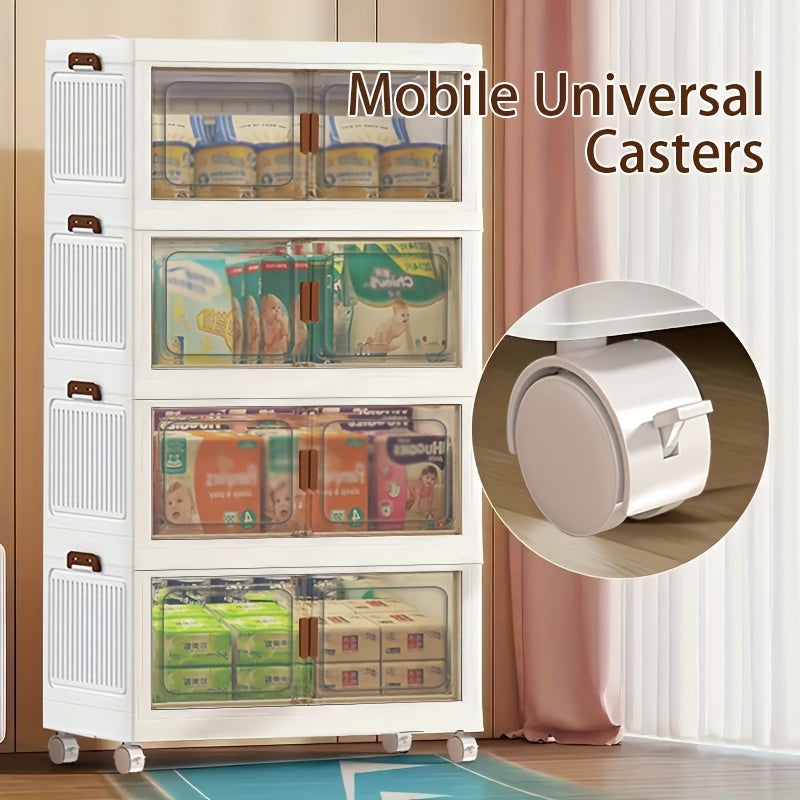 1/2/3/4/5 Layers Collapsible Lockers, Plastic Clutter Storage Boxes with Doors And Wheels, Stackable Large Capacity Home Organization for Bedrooms, Living Rooms Kitchens, Easy to Assemble And Space Saving Design Home Storage And Sorting Box