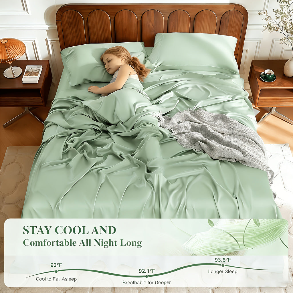 Cooling Sheets for Hot Sleepers Bamboo Bed Sheets Set 4 Pcs 1660TC Ultra Soft Deep Pocket Fitted Sheet & Pillowcases Twin Full Queen King Multiple Colors